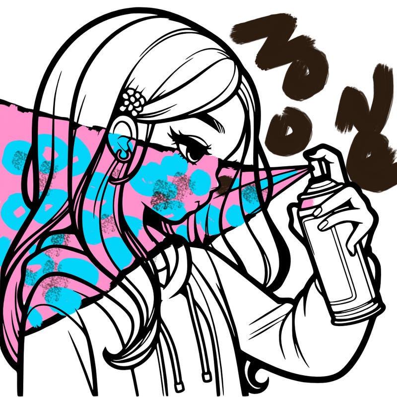 a realistic girl spray painting