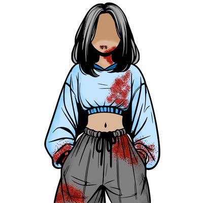 realistic girl faceless with baggy pants and a crop top
