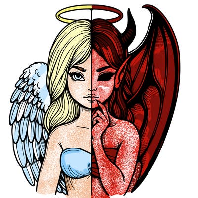 realistic angel half demon