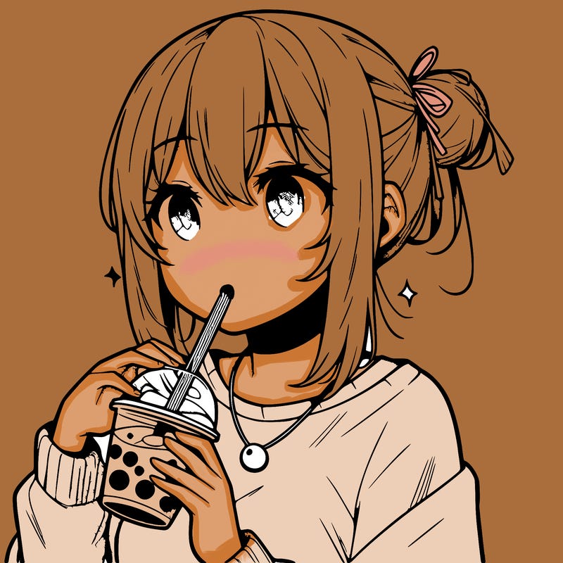 manga character drinking boba