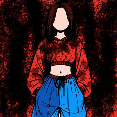 realistic girl faceless with baggy pants and a crop top
