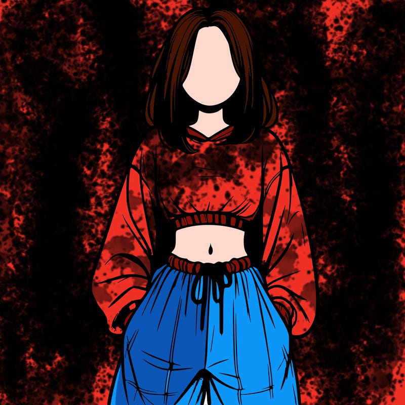 realistic girl faceless with baggy pants and a crop top