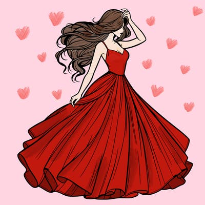 realistic woman with dress flowing in the wind