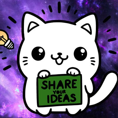 a cute cat saying share your ideas