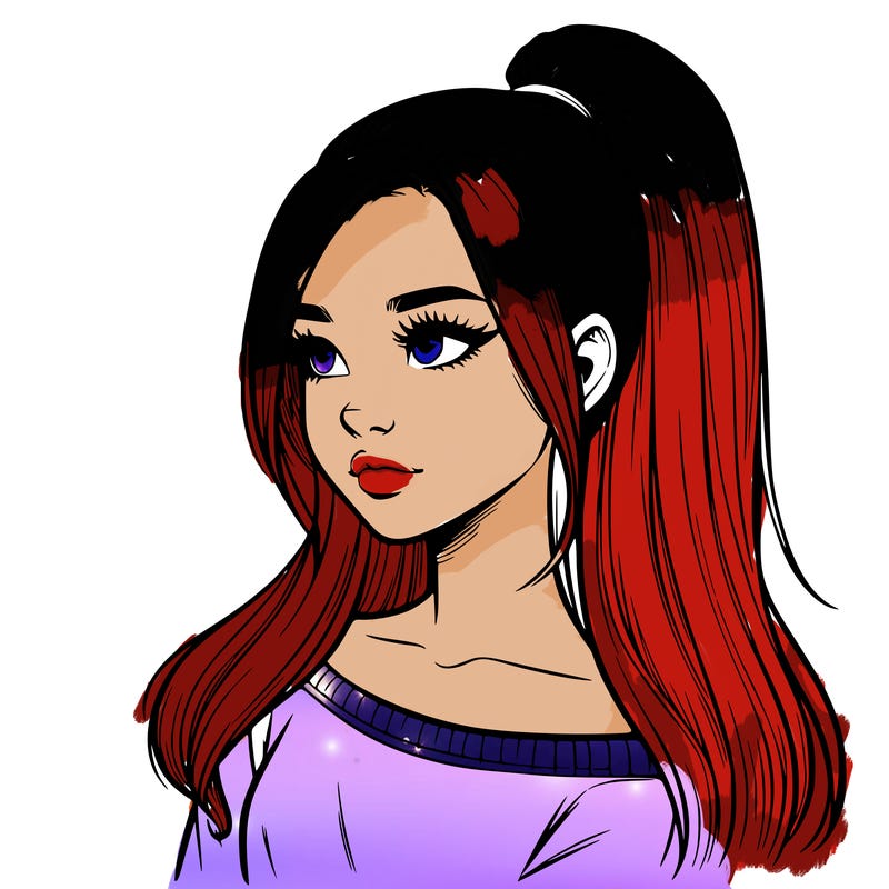 realistic girl with a high ponytail