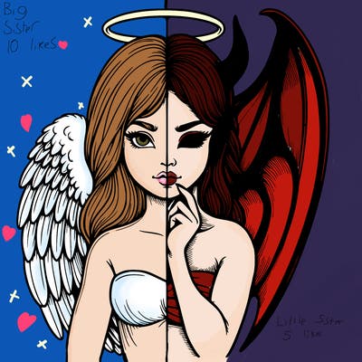 realistic angel half demon