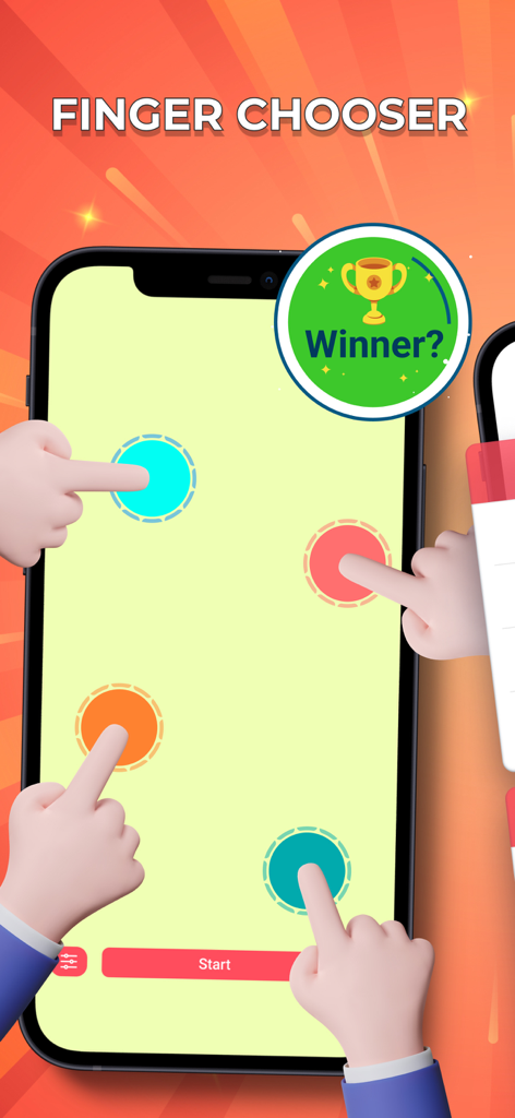 Spin The Wheel - Number Picker - A group of people placing their fingers on a smartphone screen to use the random finger chooser feature for decision making.
