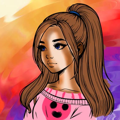 realistic girl with a high ponytail