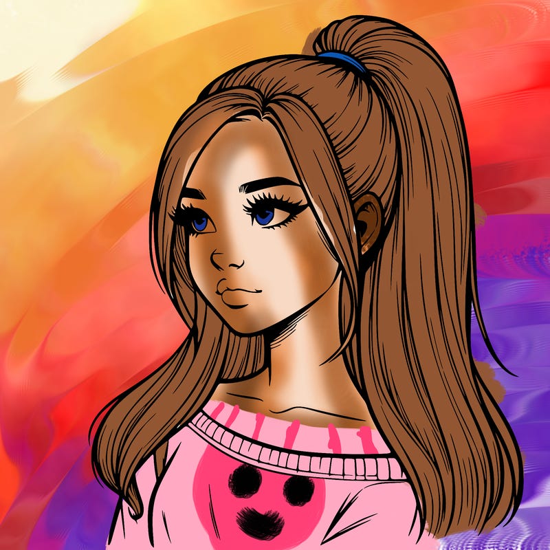 realistic girl with a high ponytail