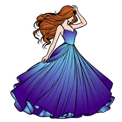 realistic woman with dress flowing in the wind