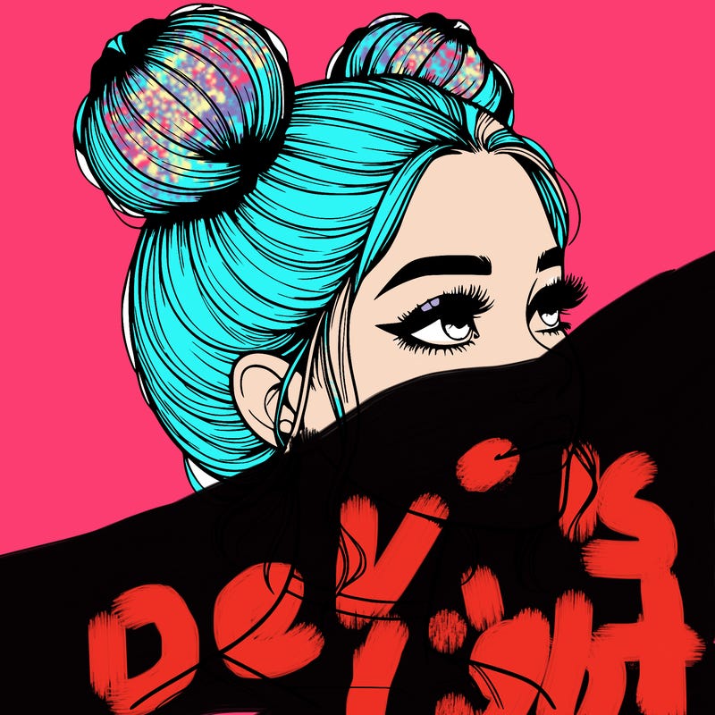 realistic girl with buns on the top of her head