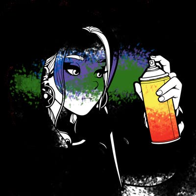 a realistic girl, spray painting