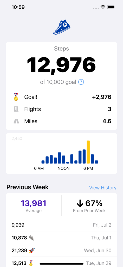 Duffy - Steps Complication - Duffy app dashboard with daily step count and activity history