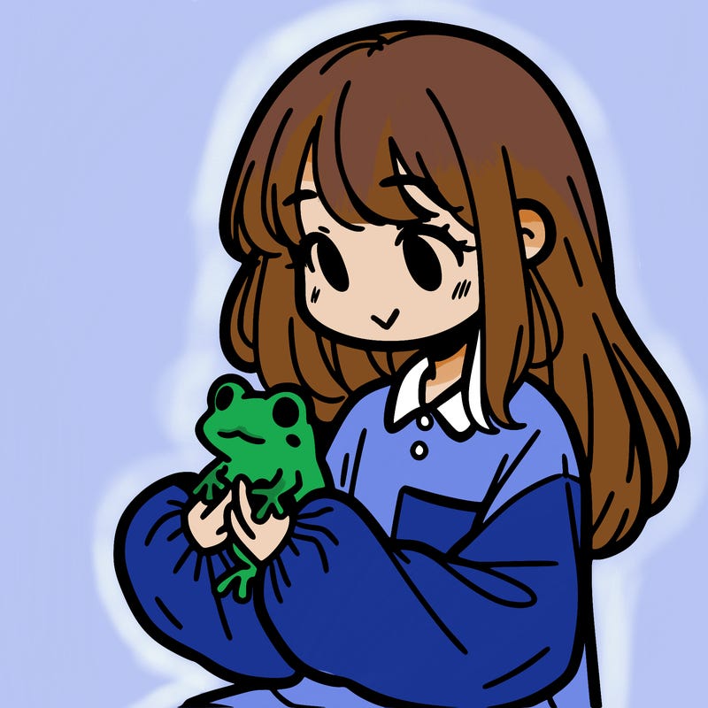 girl with long hair and a oversized shirt. and she is holding a frog