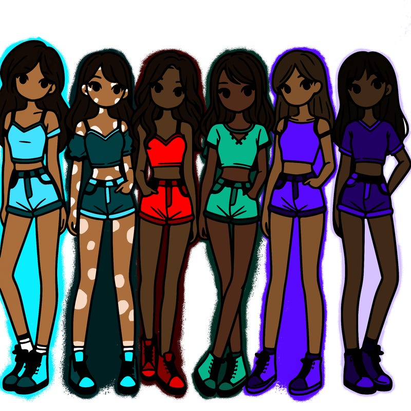 a group of girls wearing crop tops and shorts