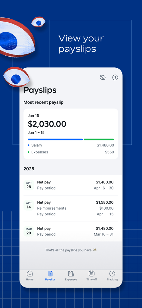 Interface do aplicativo móvel Remote Global HR exibindo contracheques recentes e detalhamento de renda.