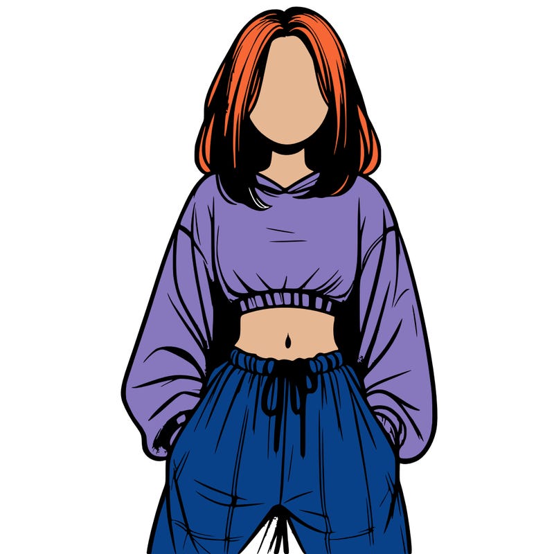 realistic girl faceless with baggy pants and a crop top