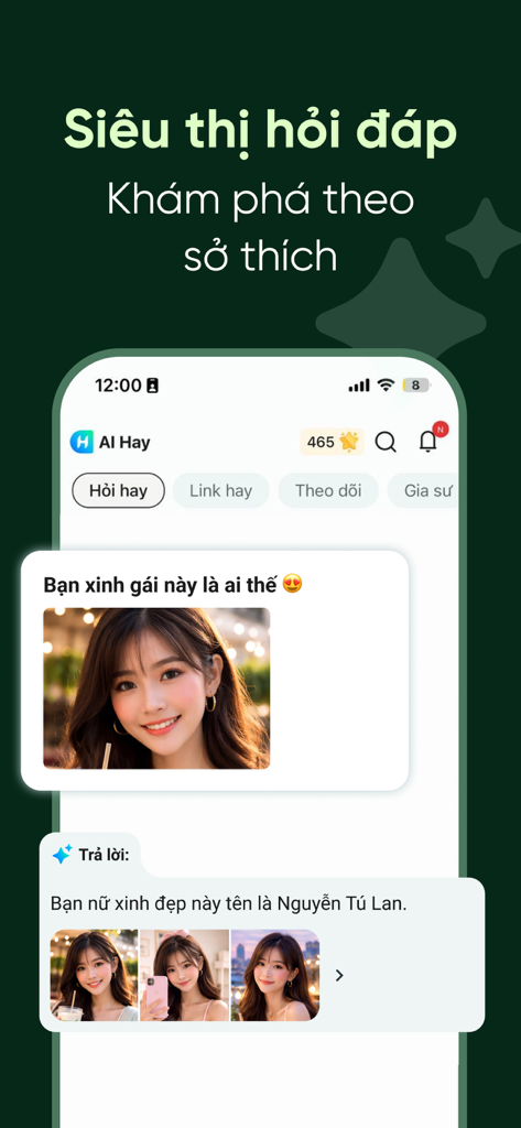 Interface de l'application mobile AI Hay montrant un utilisateur identifiant une personne à l'aide d'une recherche par reconnaissance d'image