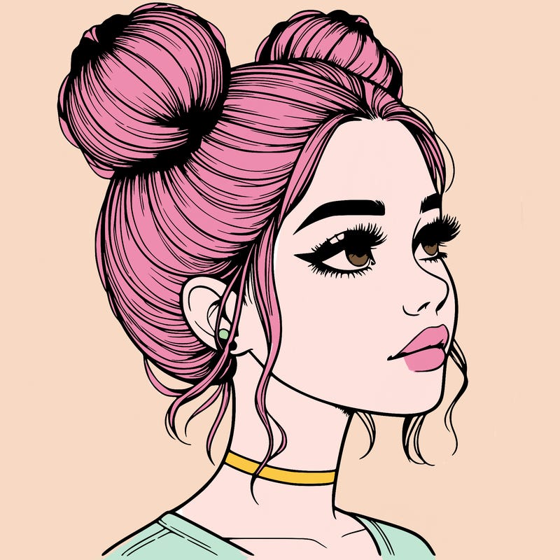realistic girl with buns on the top of her head
