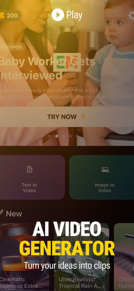 VideoShot app interface for AI video generation from text and images
