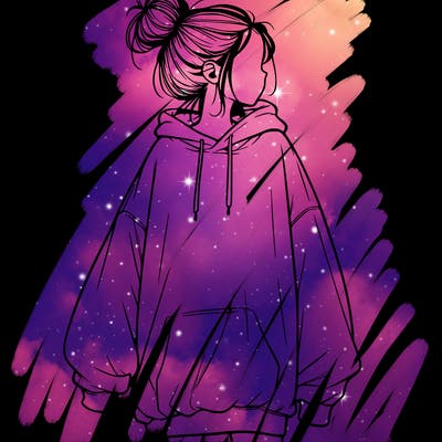 realistic girl with a oversized sweatshirt on and a bun