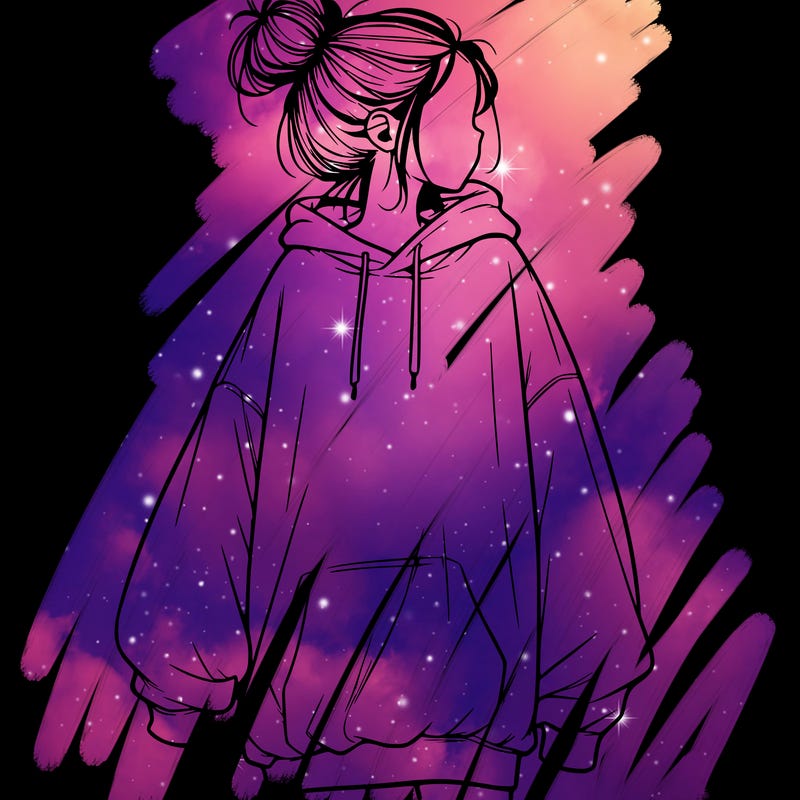 realistic girl with a oversized sweatshirt on and a bun