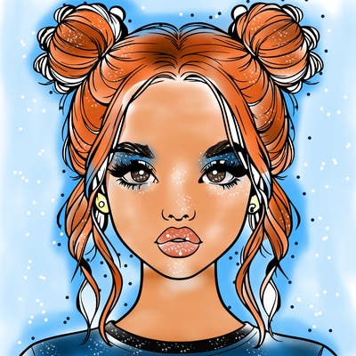 realistic girl with two buns in hair and lips