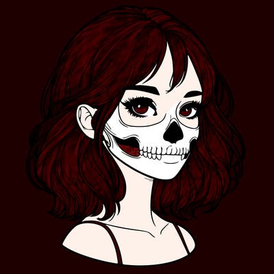 realistic girl with skull