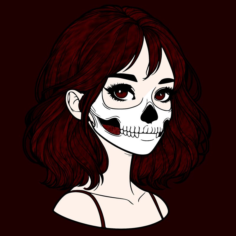 realistic girl with skull