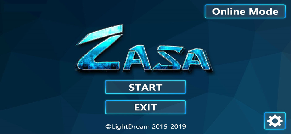 Zasa An AI Story - Main menu screen of the Zasa An AI Story puzzle game with start and exit buttons over a sci-fi background.