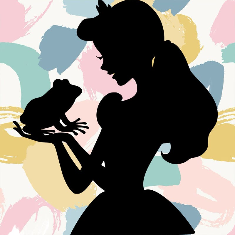 a shadow of a princess holding a frog realistic