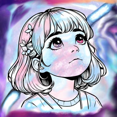 realistic girl looking up