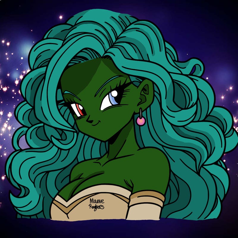 dbz anime female namekian, beautiful, long curly hair