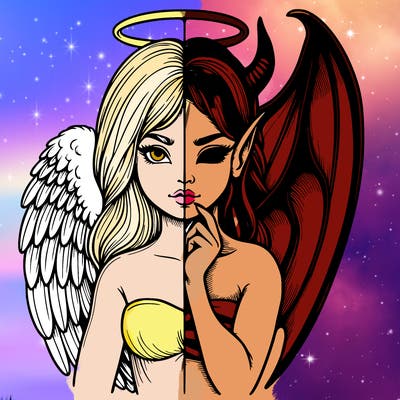realistic angel half demon