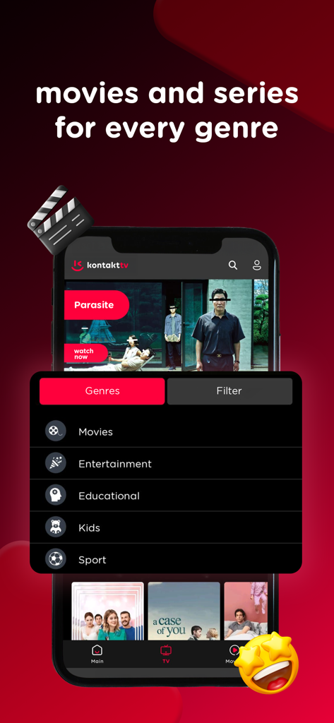 KontaktTV - KontaktTV app screen showing movie and series genre categories