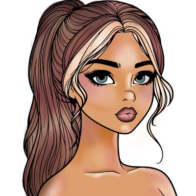 realistic girl with a ponytail and lips