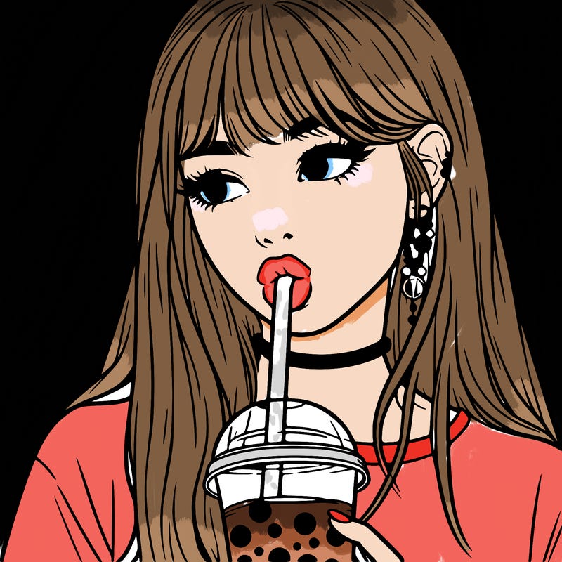 aesthetic realistic girl drinking boba