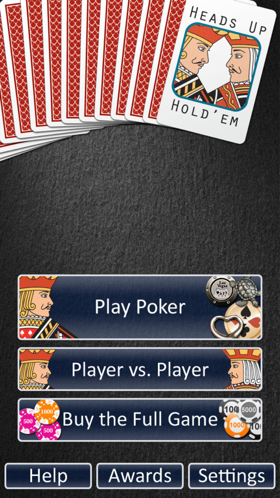 Heads Up: Hold'em  (1-on-1 Poker) - Main menu of the Heads Up Holdem poker app featuring game modes for single and multiplayer