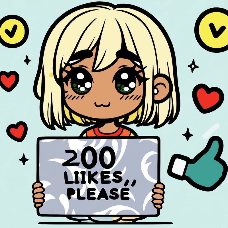 a girl with a sign saying 100 likes, please