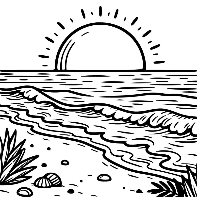 a beach with a sunset