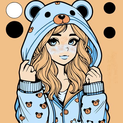 realistic girl in a animal pjs hoodie