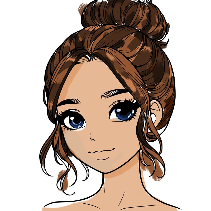 realistic pretty girl with hair in bun