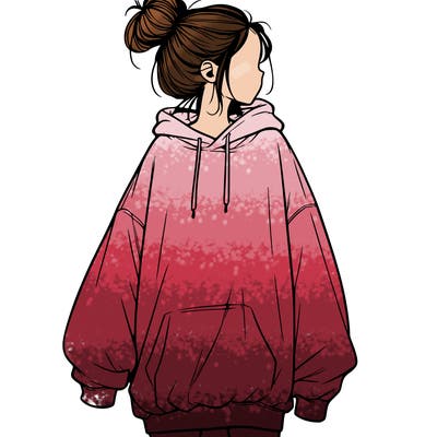 realistic girl with a oversized sweatshirt on and a bun