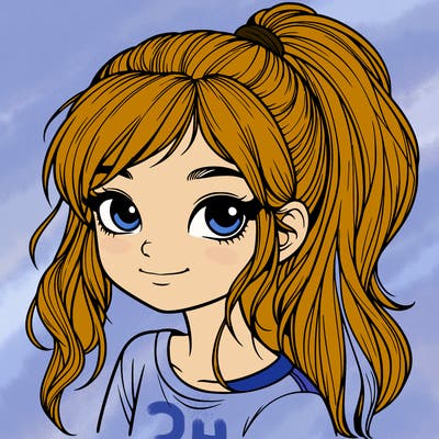 realistic girl with ponytail