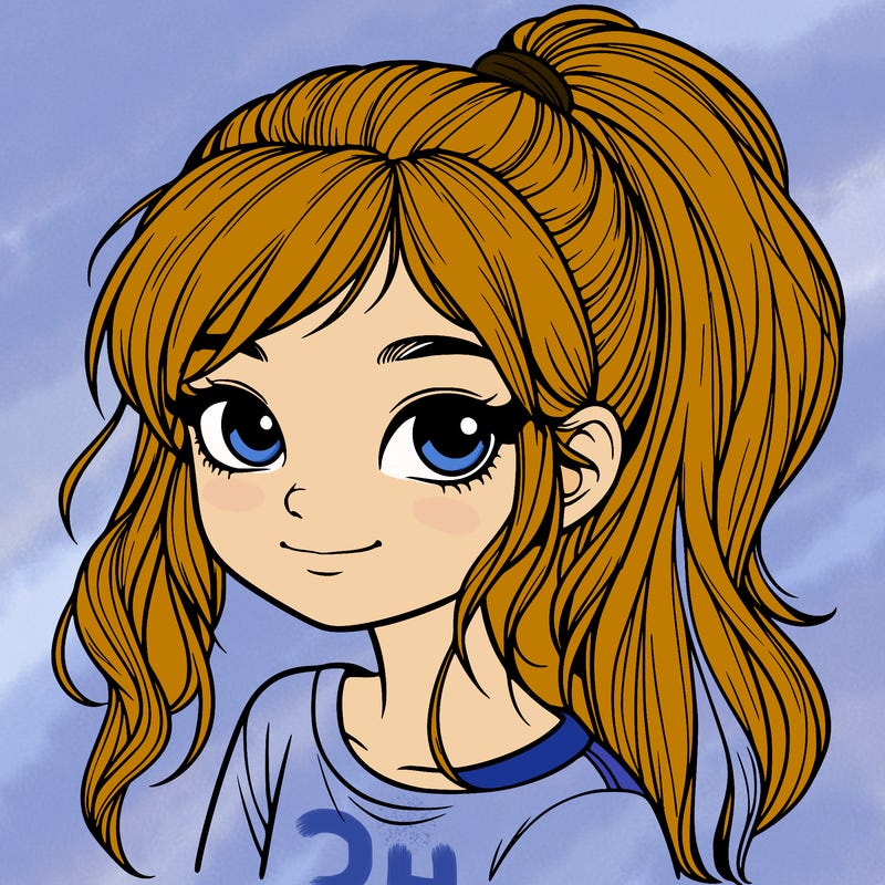 realistic girl with ponytail