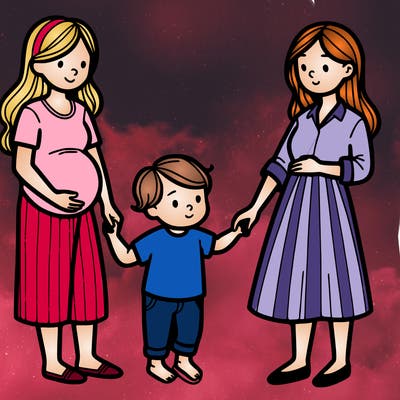 pregnant woman with her wife and 1 child