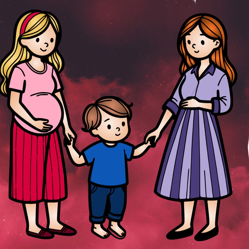 pregnant woman with her wife and 1 child