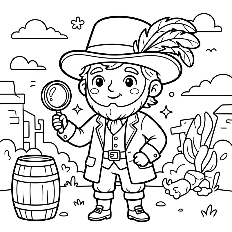 Ignite your child's imagination with this delightful historical explorer coloring page, perfect for young adventurers aged 4-8. Join our curious character on a journey through time, ready to uncover exciting secrets with their magnifying glass.