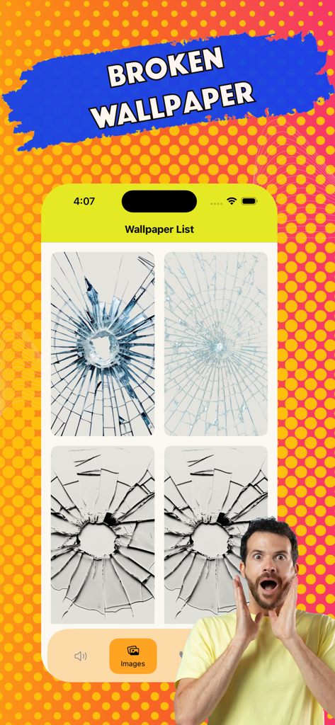 Fart Noise & Funny Fart Sounds - A collection of realistic cracked glass wallpaper designs for mobile pranks