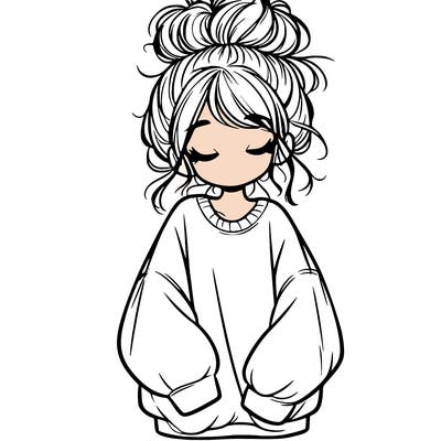 girl with baggy sweatshirt and messy bun